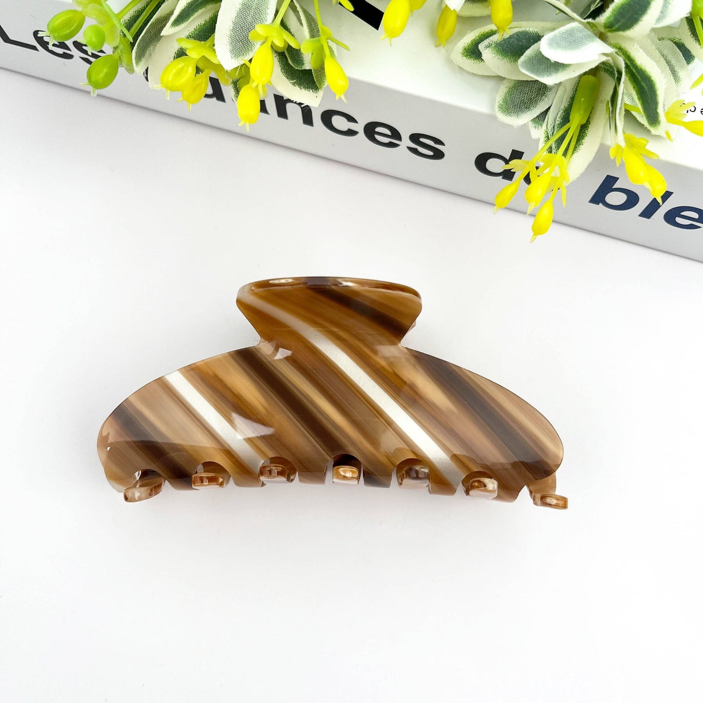 Caramel Candy Stripe Acetate Hair Clip