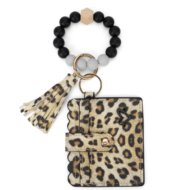 Calgary Vegan Leather Bracelet Card Case - Leopard Scalloped