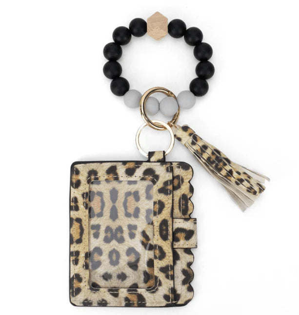 Calgary Vegan Leather Bracelet Card Case - Leopard Scalloped