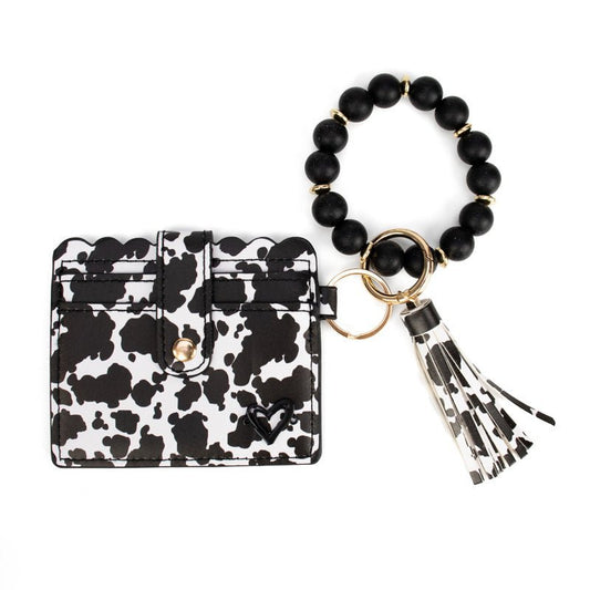 NEW: Calgary Vegan Leather Bracelet Card Case - Cow Print