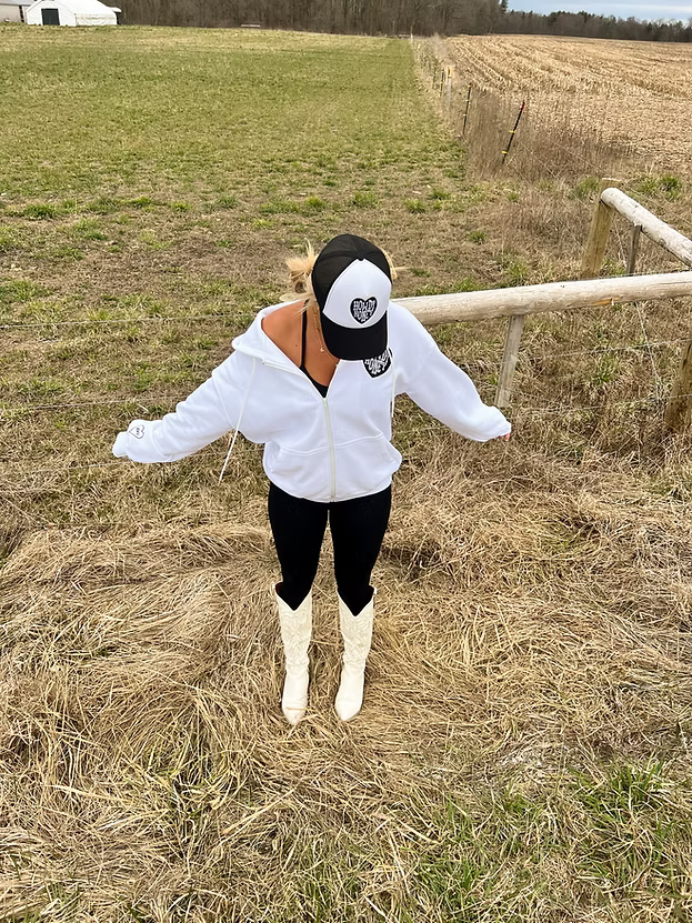 Howdy Honey Zip Up Hoodie- White