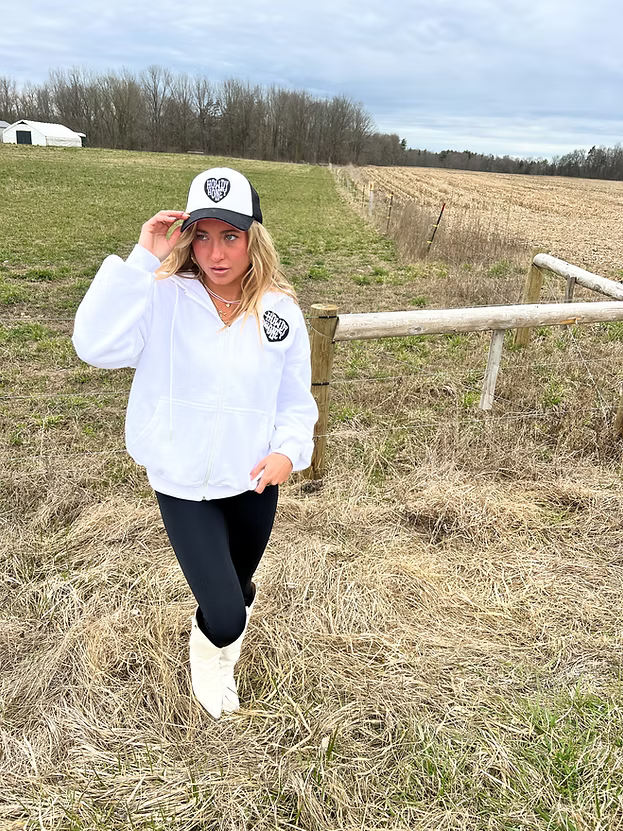Howdy Honey Zip Up Hoodie- White