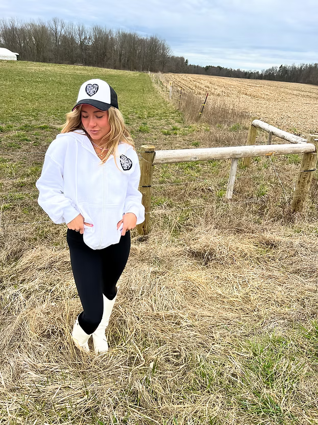 Howdy Honey Zip Up Hoodie- White
