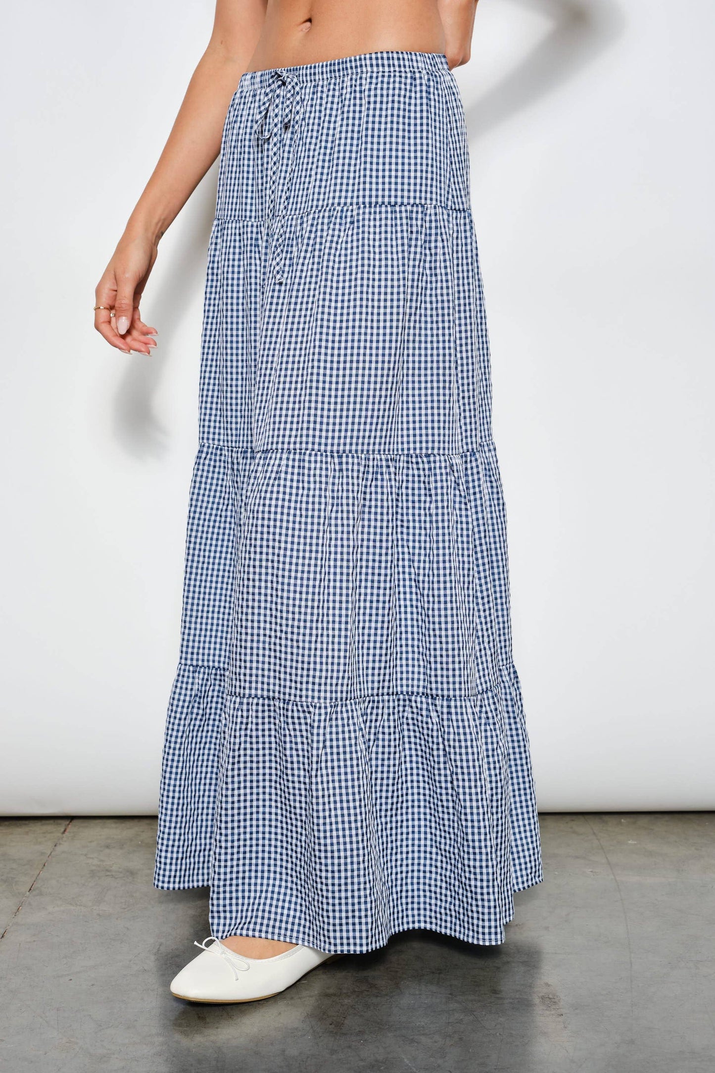 PAYDEN GINGHAM TIERED MAXI SKIRT