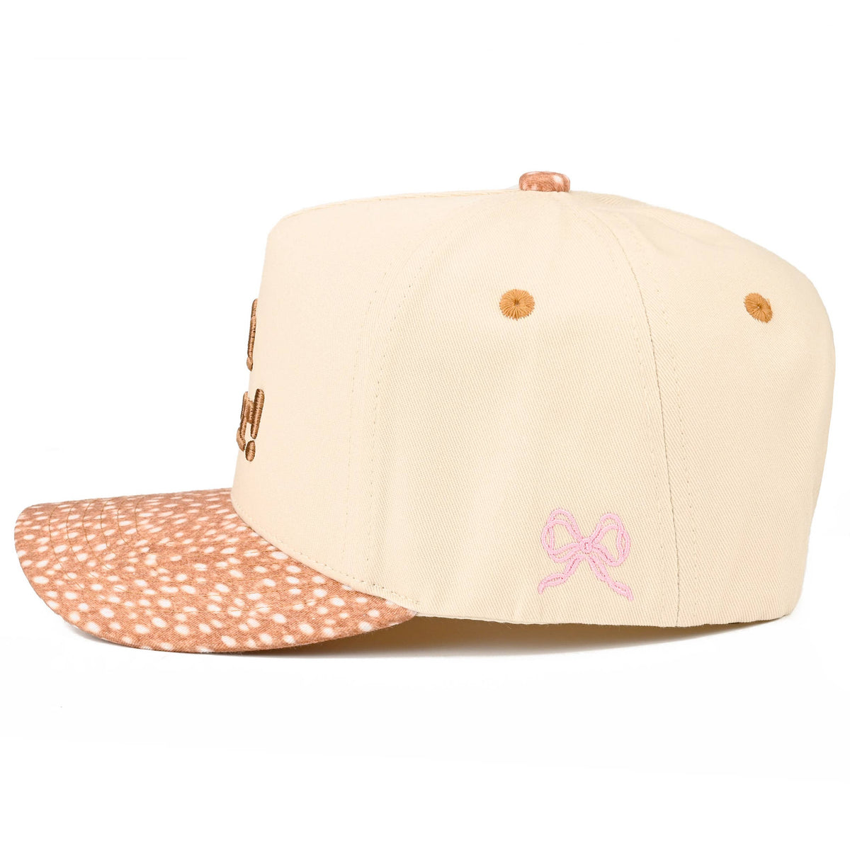C.C OH DEER Letter Embroidered Two Tone Trucker Hat: Brown