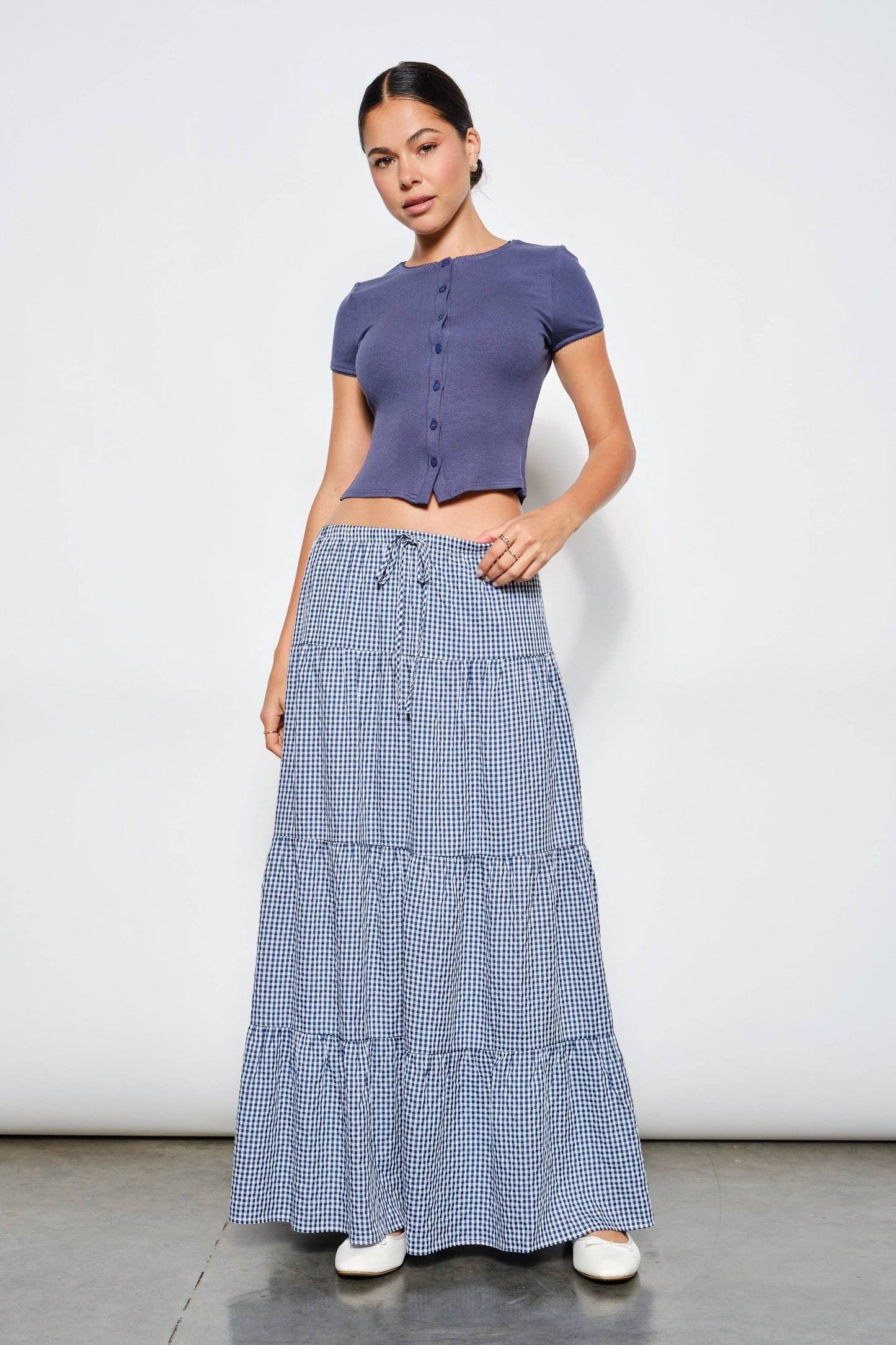 PAYDEN GINGHAM TIERED MAXI SKIRT