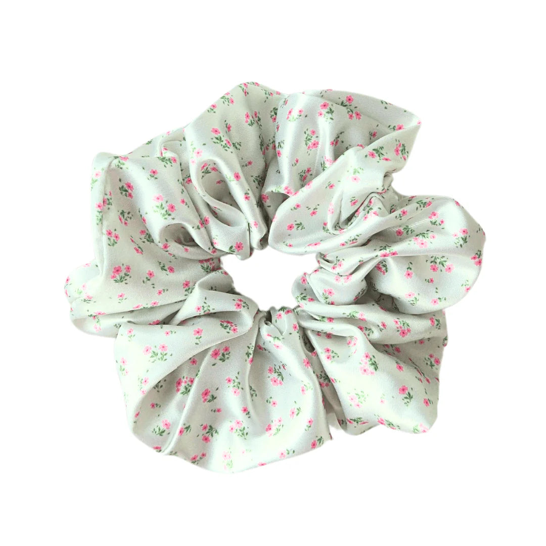 DAINTY GREEN FLORAL - Printed Silk Scrunchie