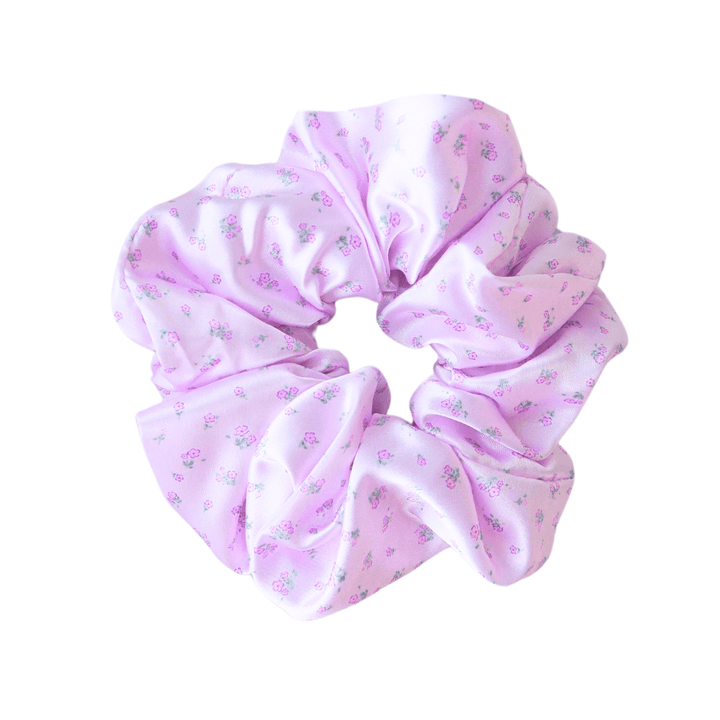 DAINTY PURPLE FLORAL - Printed Silk Scrunchie