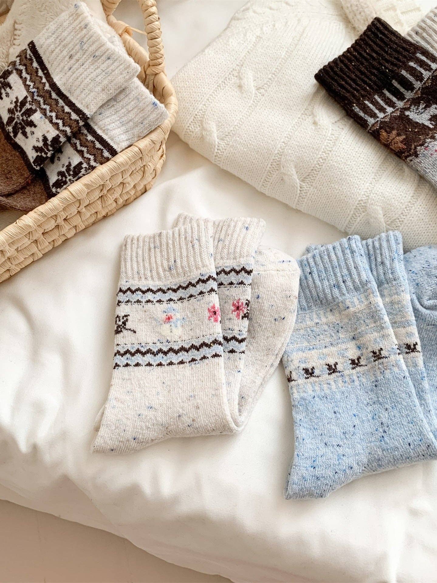 Cottage Mid-Calf Socks with Snowflake Pattern