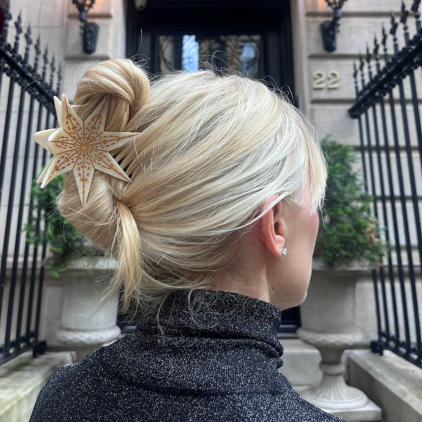 Hand-painted Holiday Star Lantern Claw Hair Clip