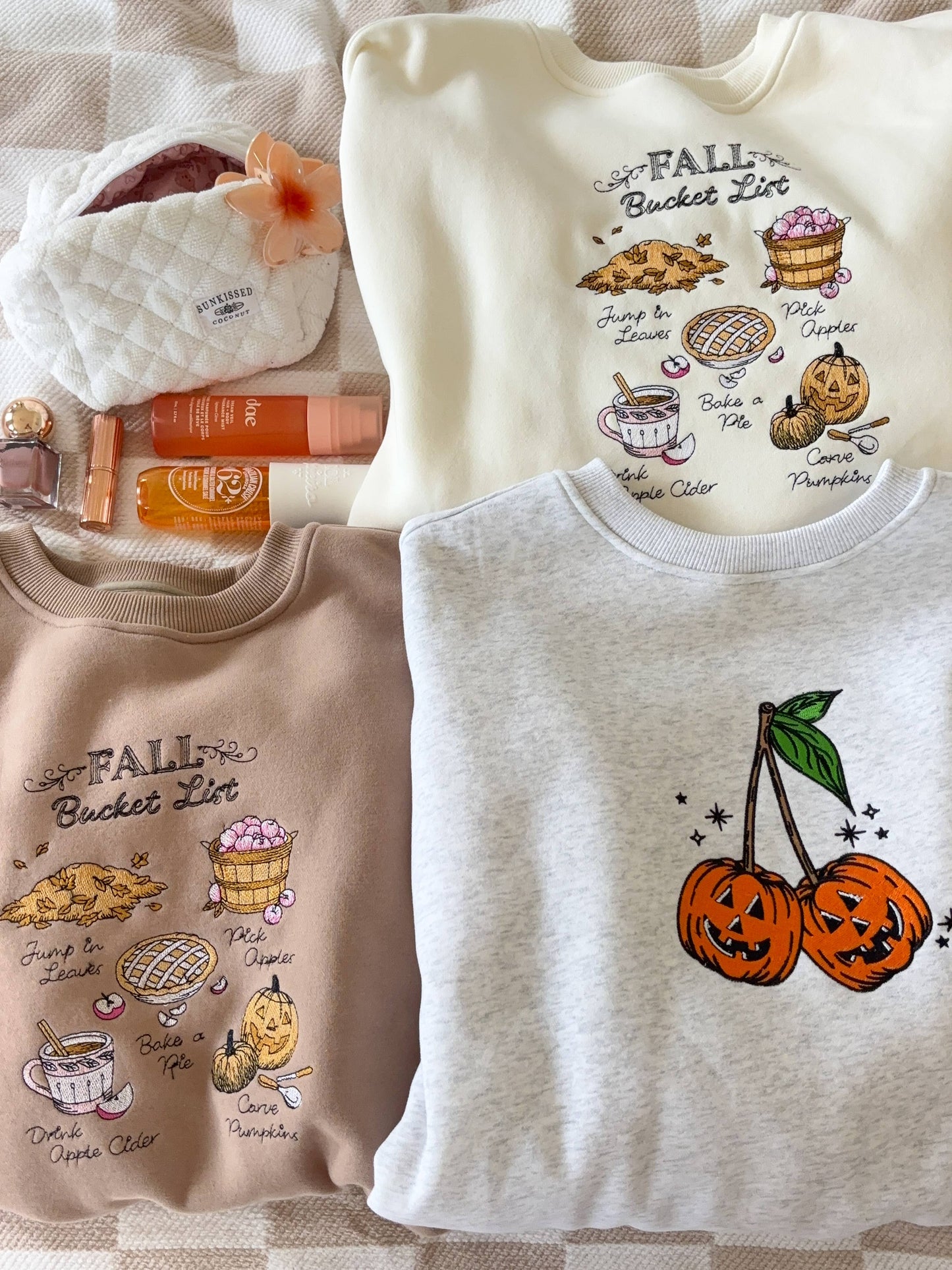 Mocha Autumn Fall Bucket List Embroidered Sweatshirt