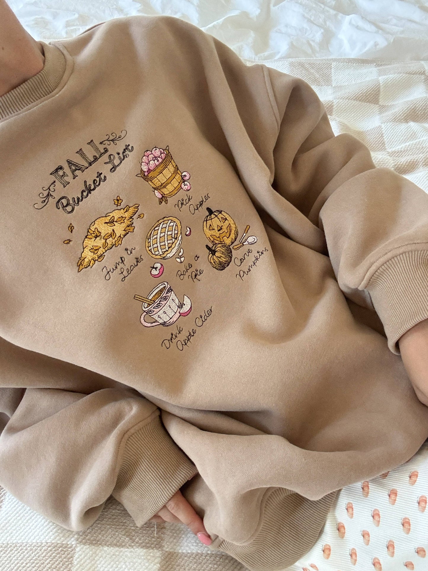Mocha Autumn Fall Bucket List Embroidered Sweatshirt