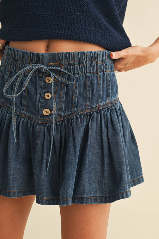 Heather Flared Denim Skirt