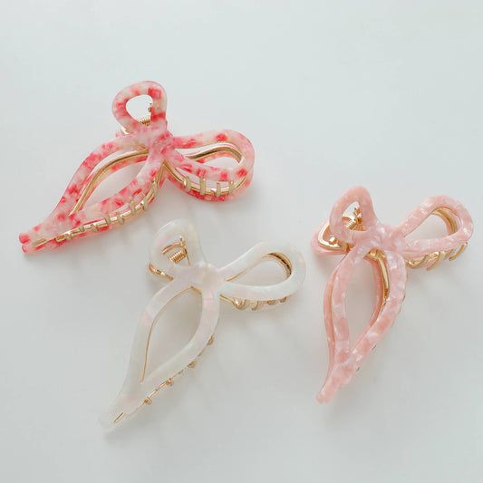 Sabrina Rosé | Large Ribbon Metal Bow Claw Clip