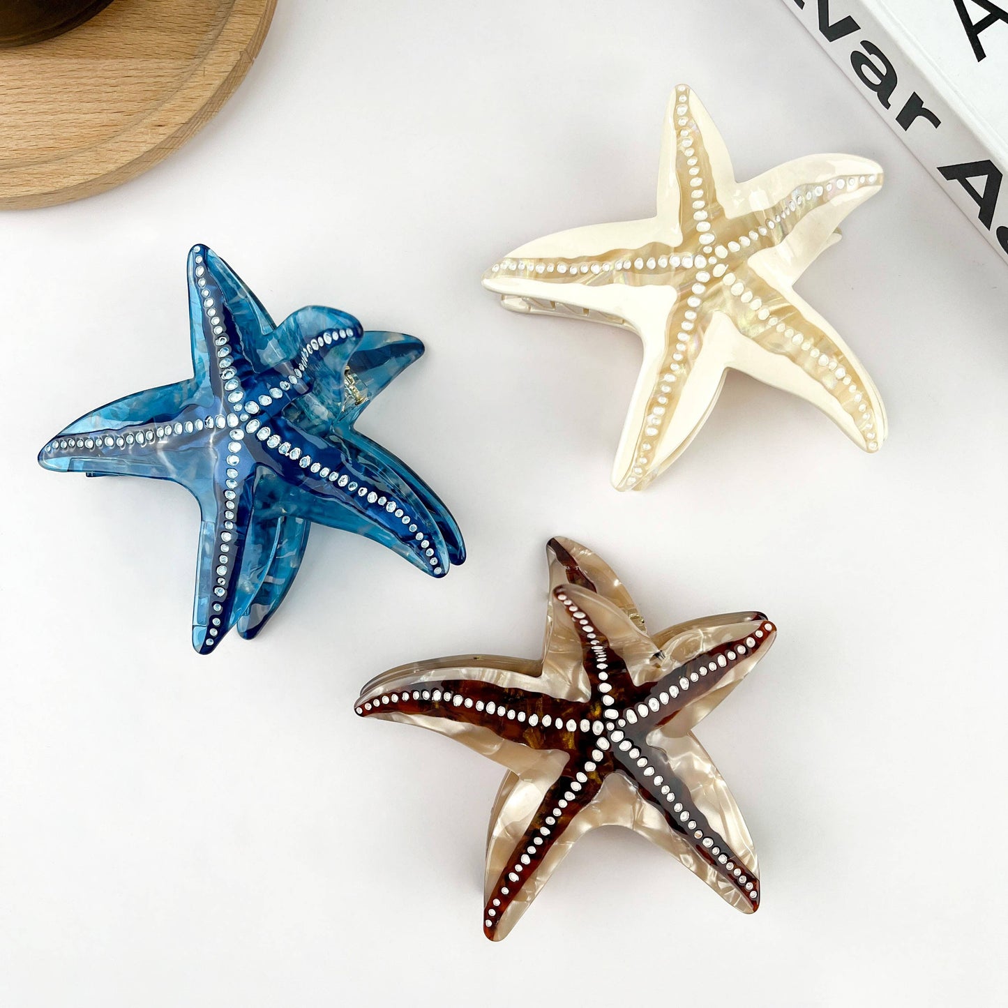 Starfish Hair Clip, Acetate Claw Clip: Beige-Small