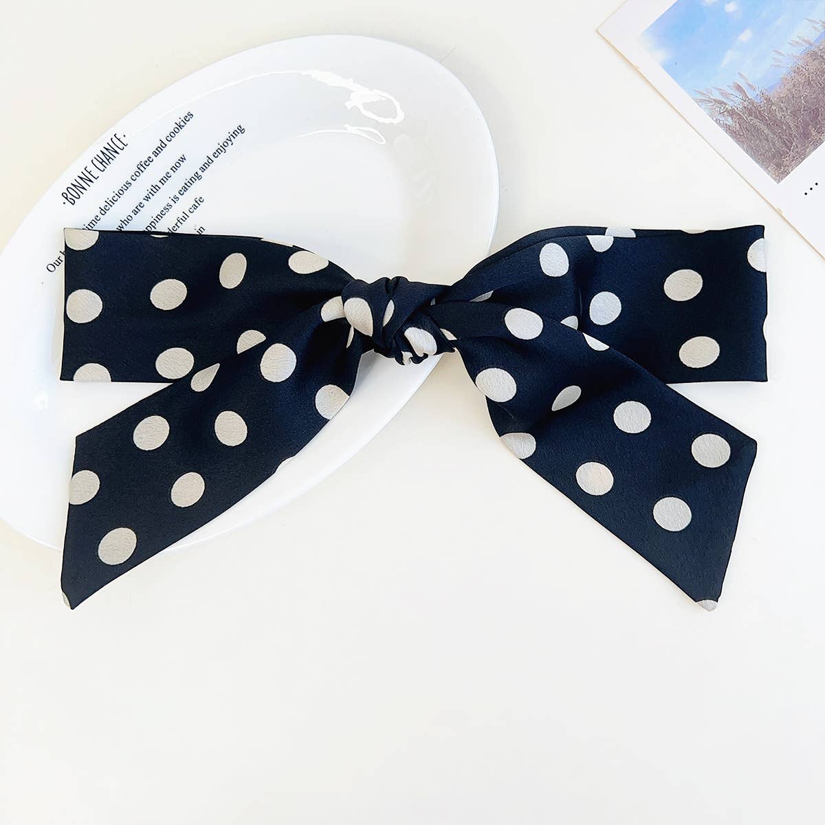 Polka Dot Ribbon Bow French Barrette Clip