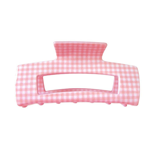 SQUARE PRINTED CLAW CLIP - PINK GINGHAM