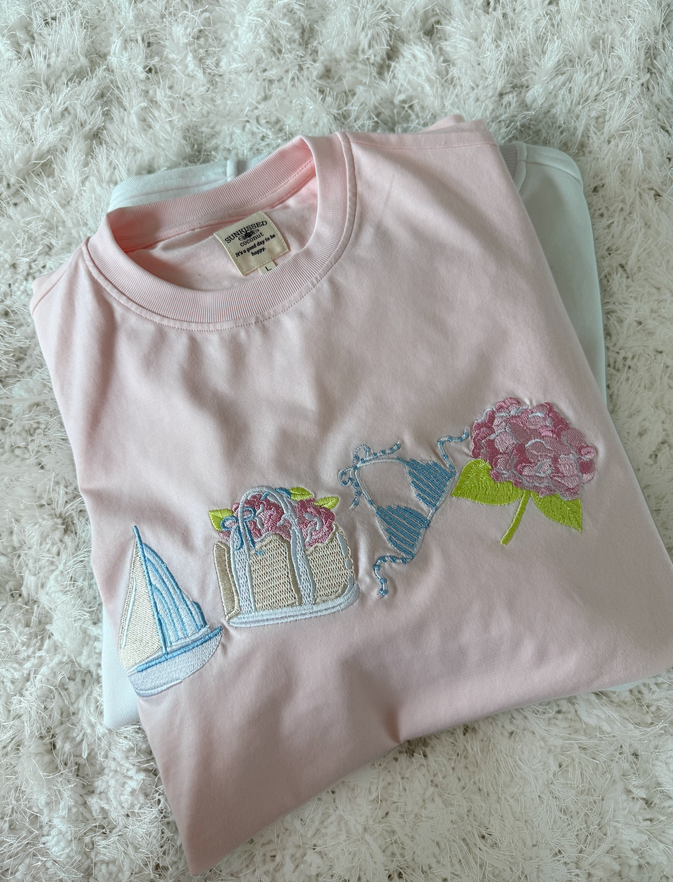 Midweight Pale Pink Old Harbor Garden Embroider Tee: Pale Pink