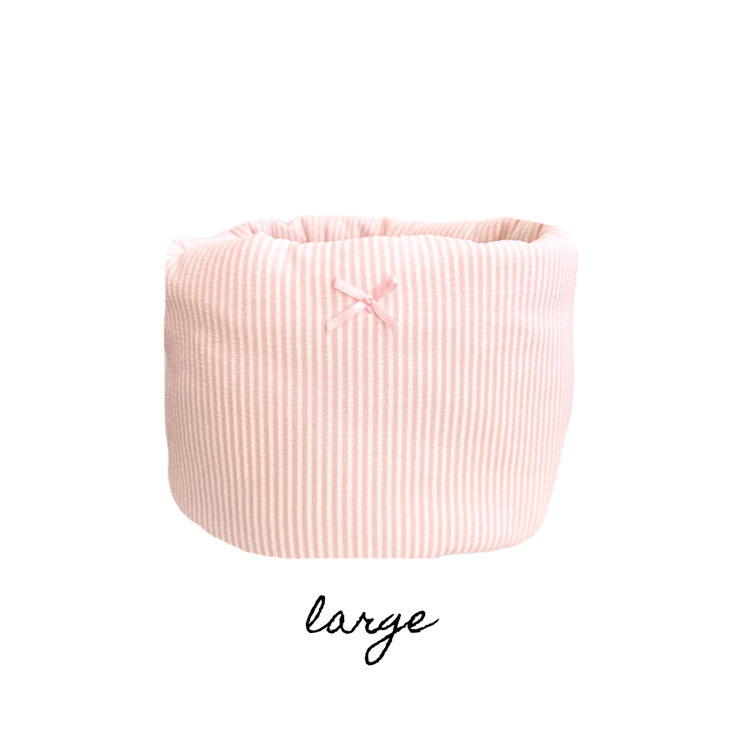 LARGE PUFF BUCKET ORGANIZER - PINK STRIPES