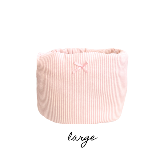 LARGE PUFF BUCKET ORGANIZER - PINK STRIPES