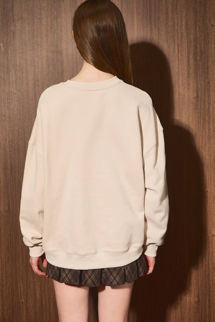 Patchwork Appliqué Pumpkin Oversized Crew Neck Sweatshirt