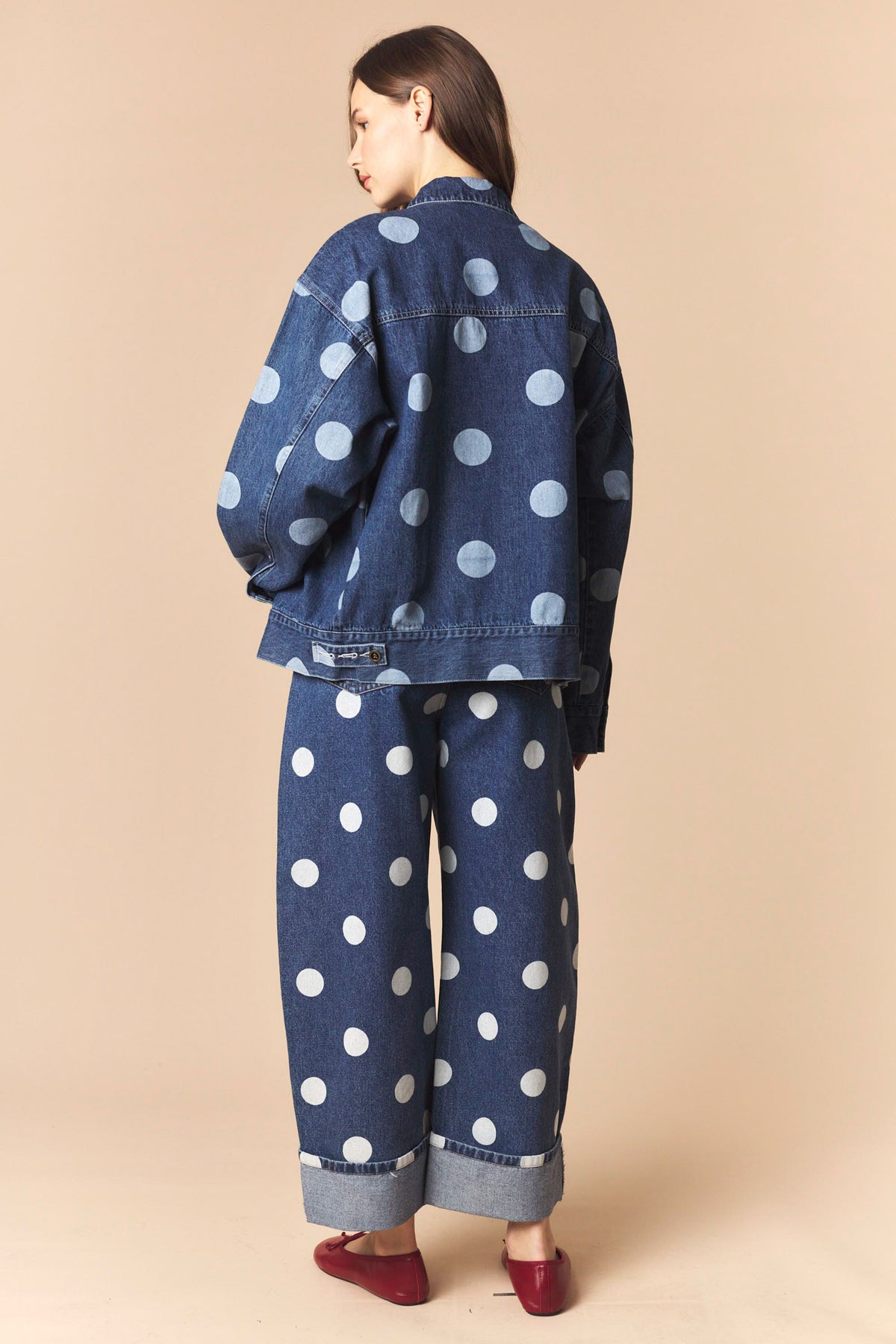 Polka Dot Denim Trucker Jacket
