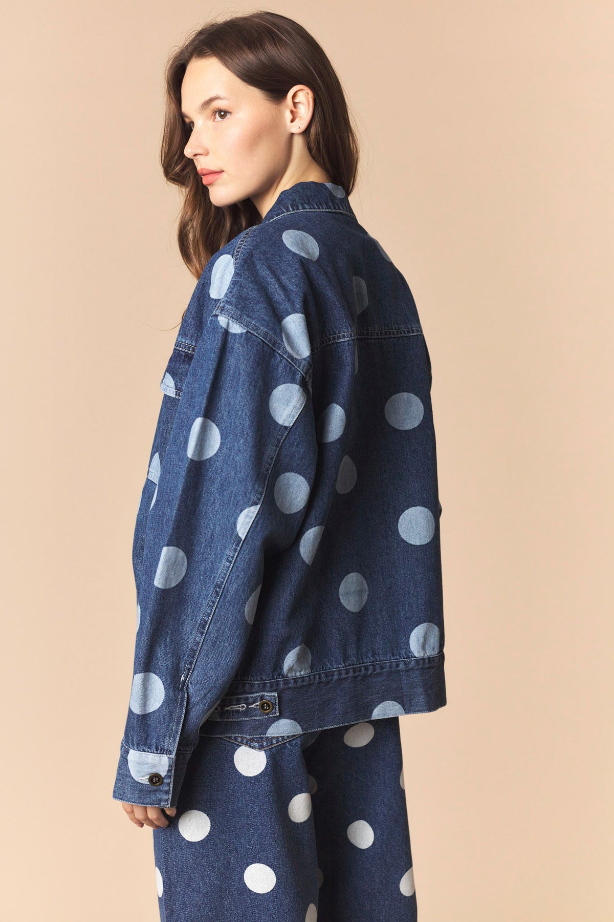 Polka Dot Denim Trucker Jacket