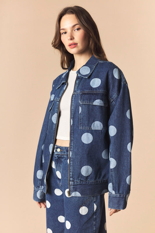 Polka Dot Denim Trucker Jacket