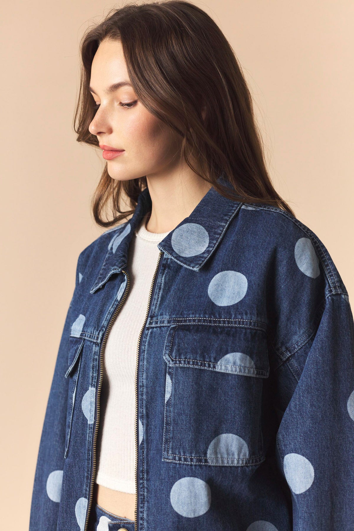 Polka Dot Denim Trucker Jacket