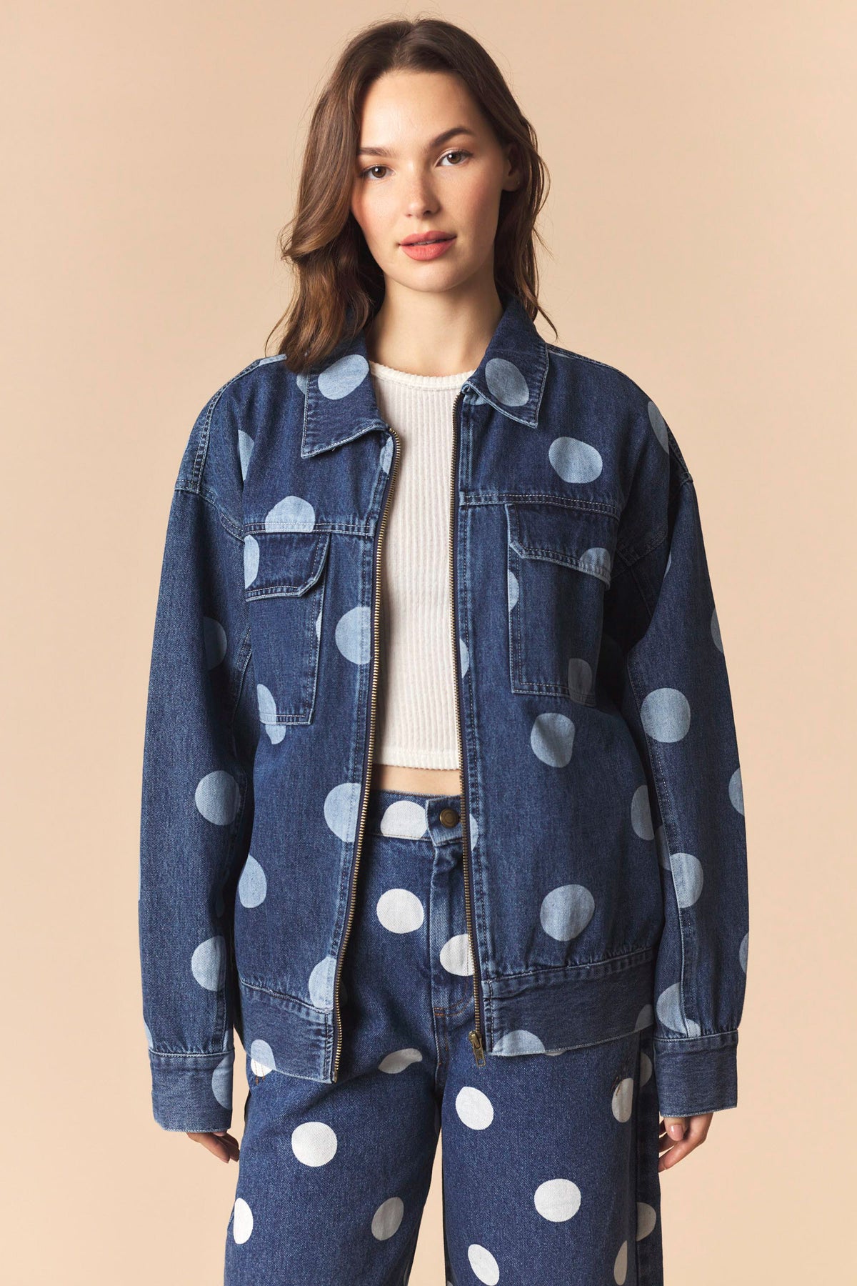 Polka Dot Denim Trucker Jacket