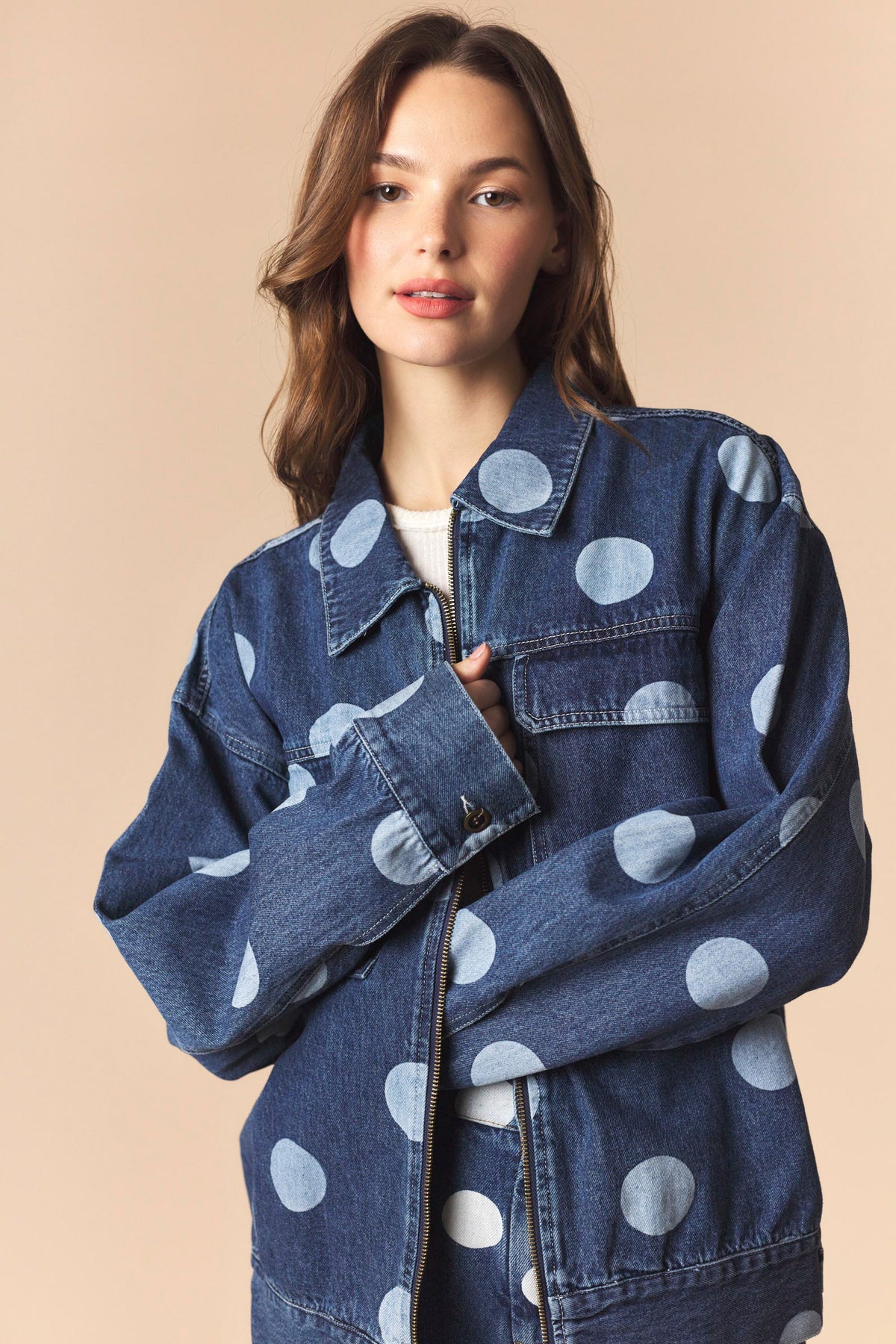 Polka Dot Denim Trucker Jacket
