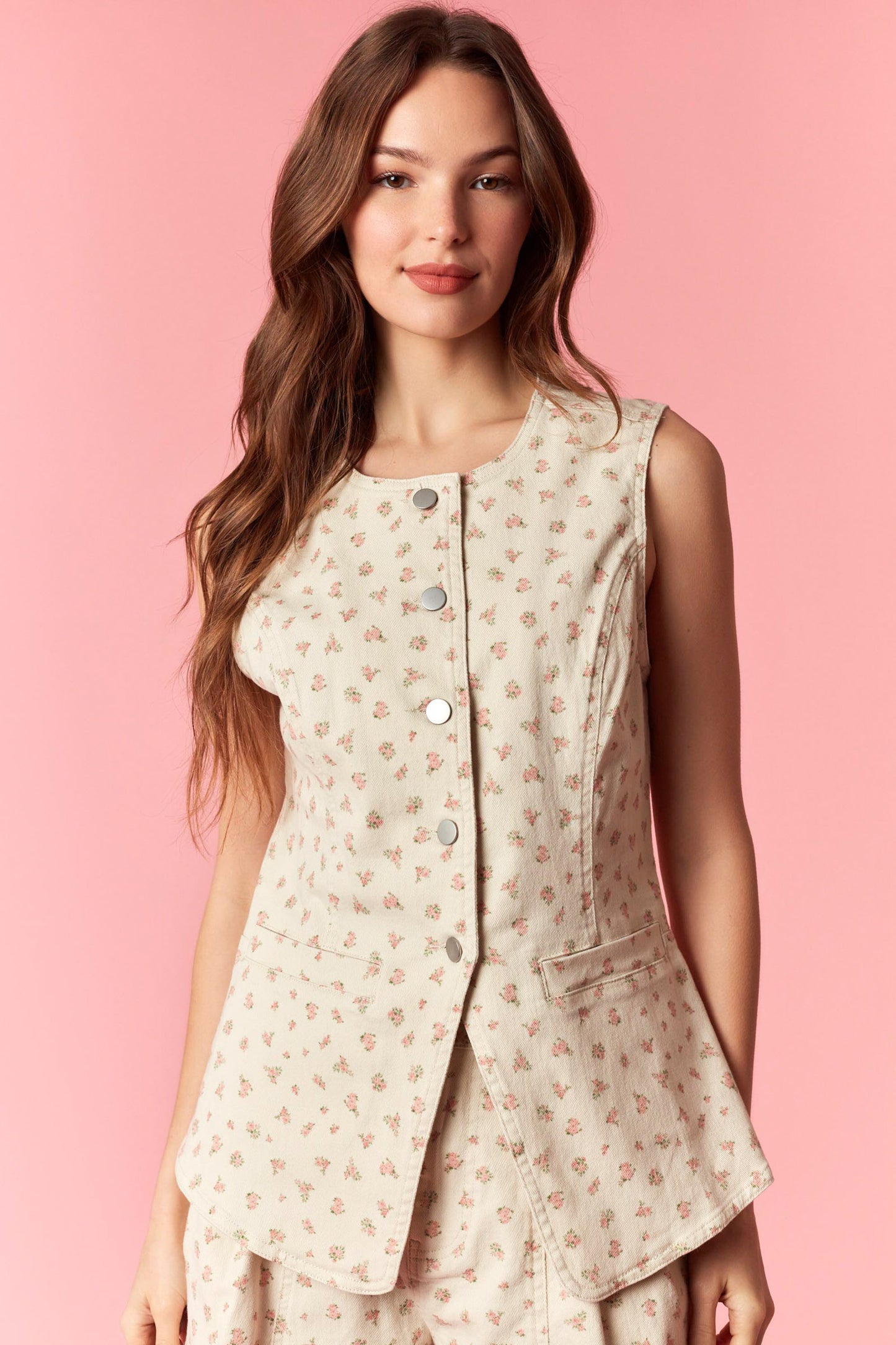 Ellie Floral Print Denim Twill Vest