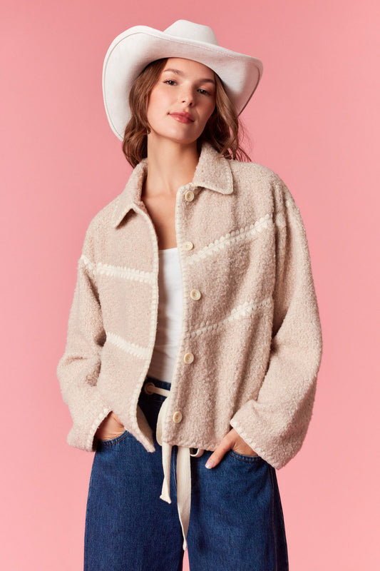 Embroidered Teddy Sherpa Jacket