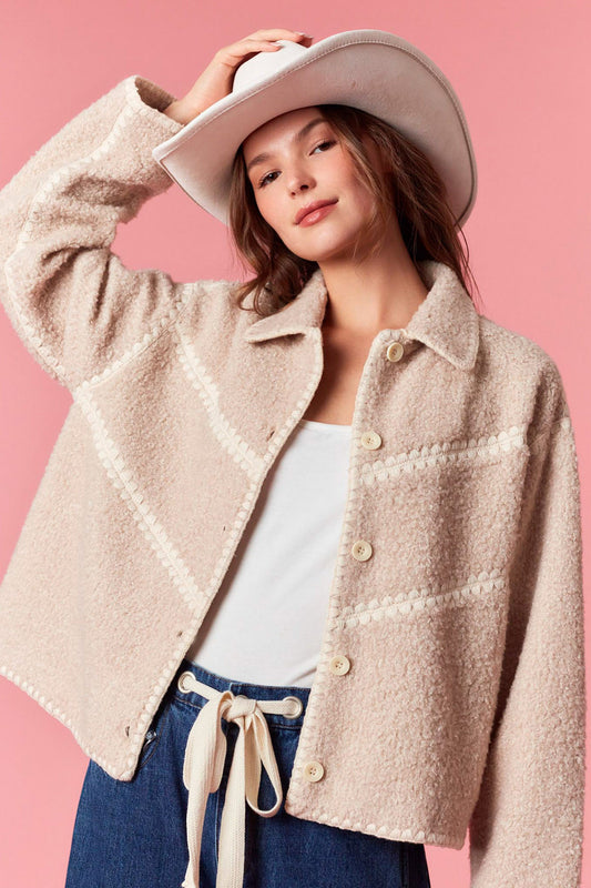 Teddy Sherpa Embroidered Button Up Jacket