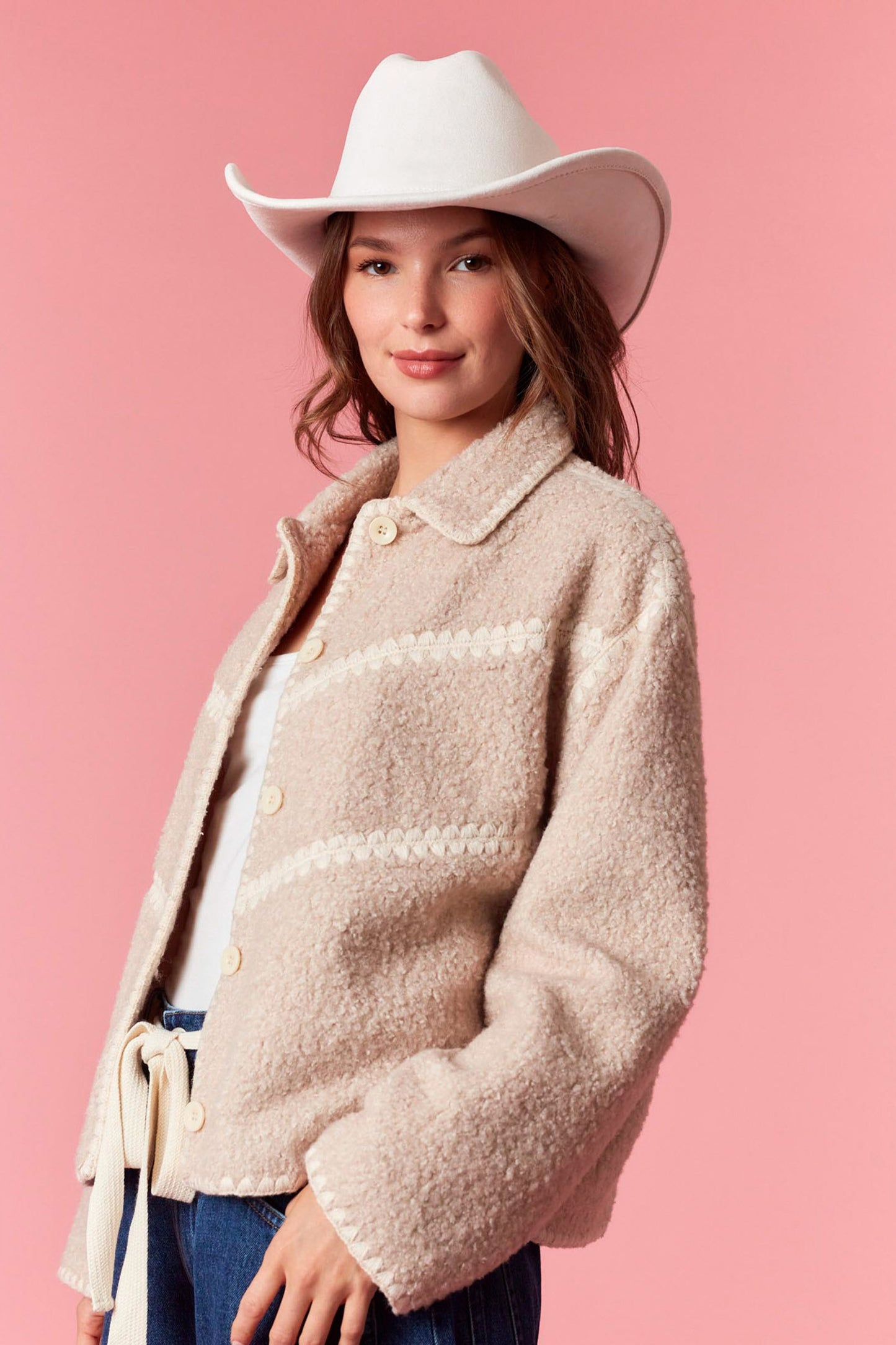 Embroidered Teddy Sherpa Jacket