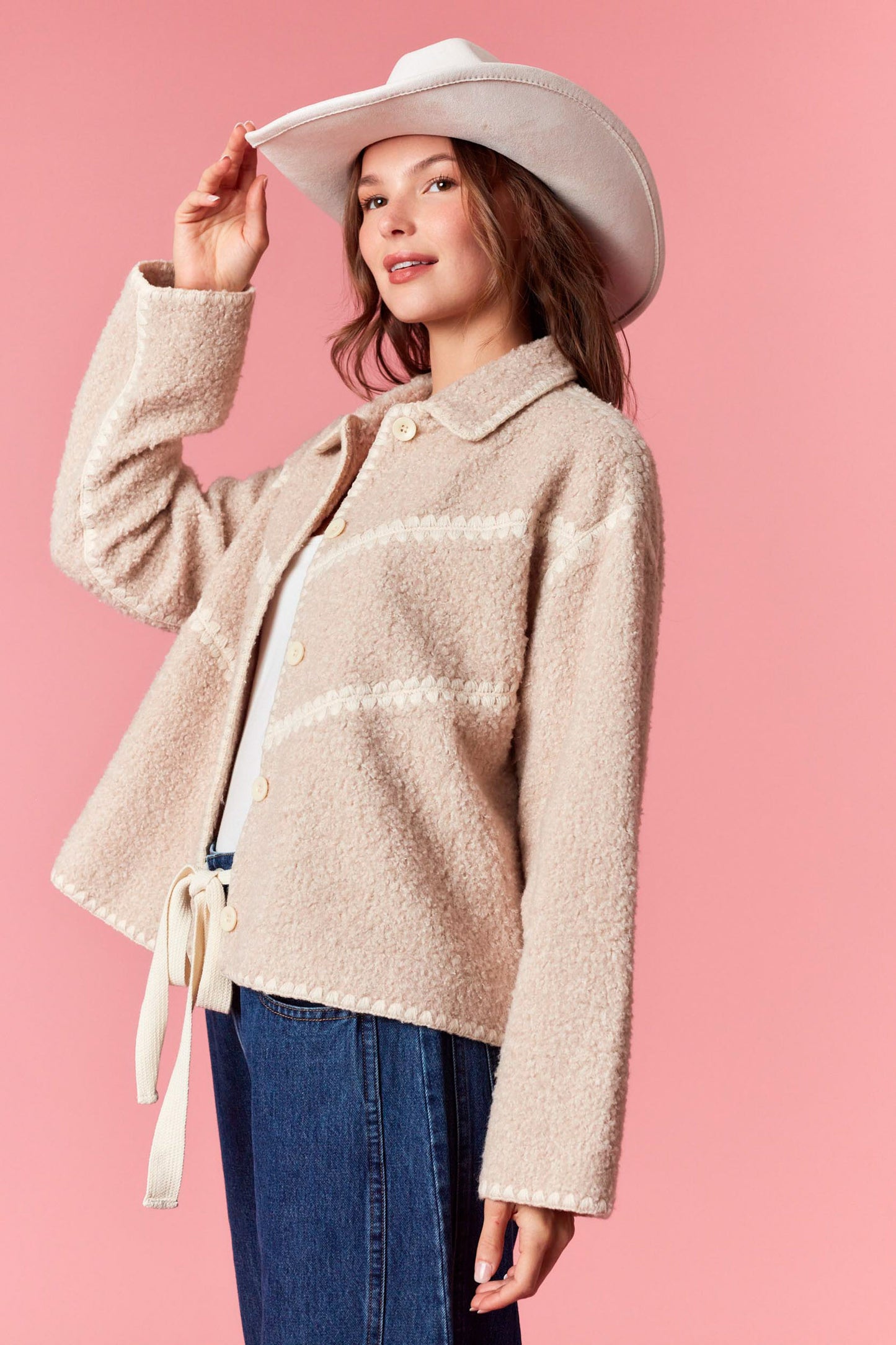 Embroidered Teddy Sherpa Jacket