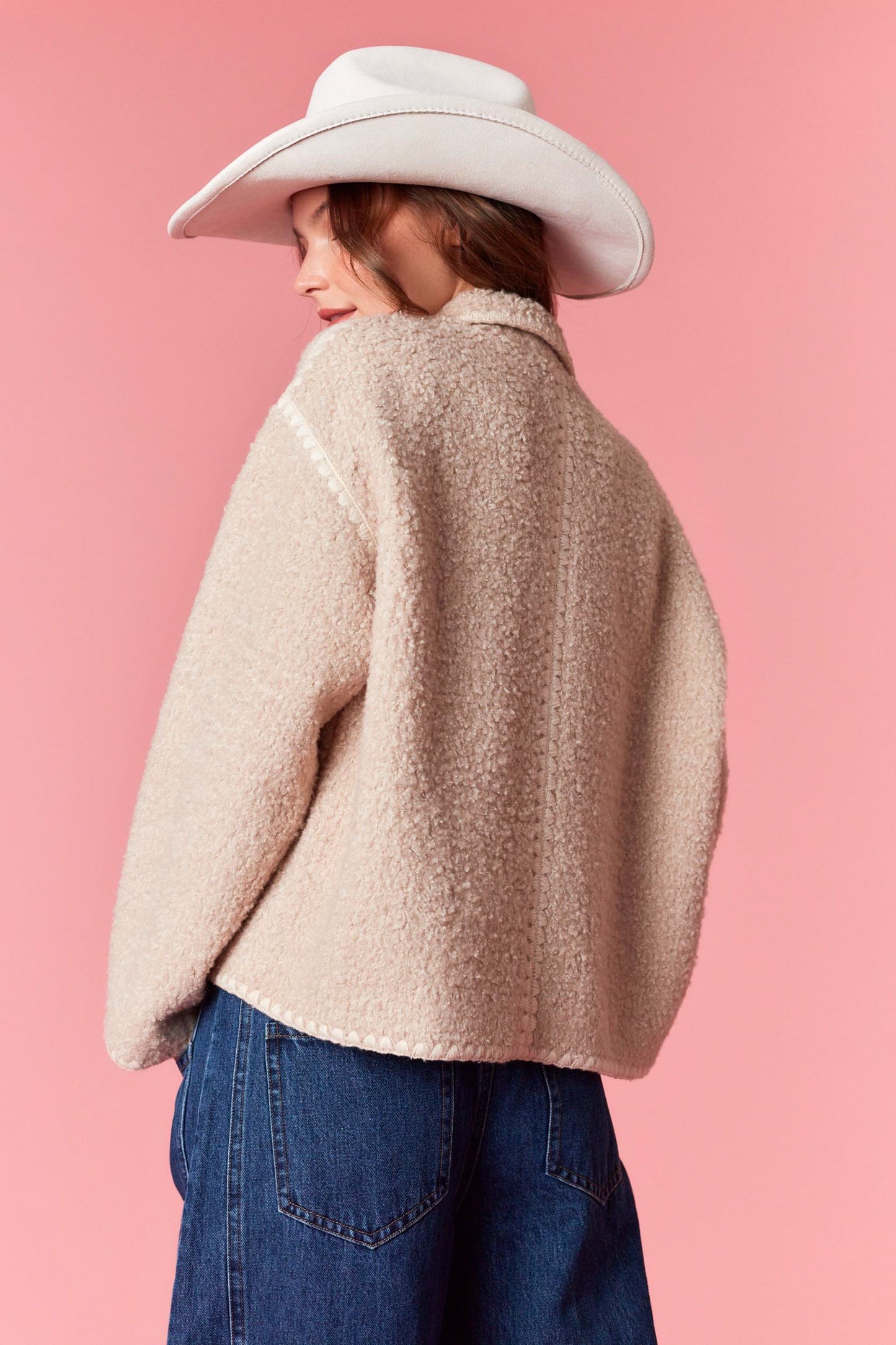 Teddy Sherpa Embroidered Button Up Jacket