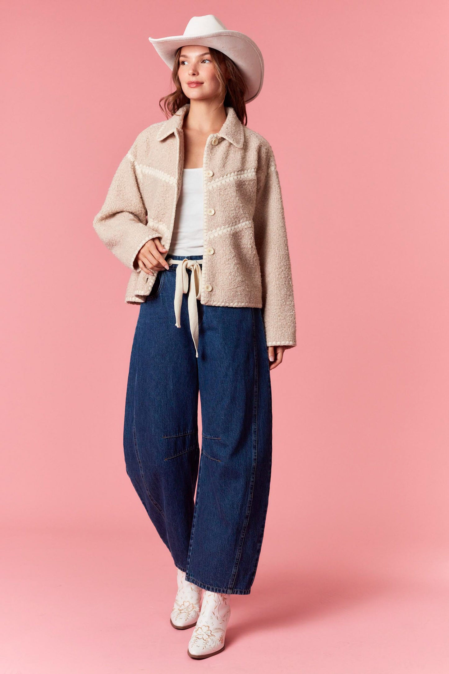Teddy Sherpa Embroidered Button Up Jacket