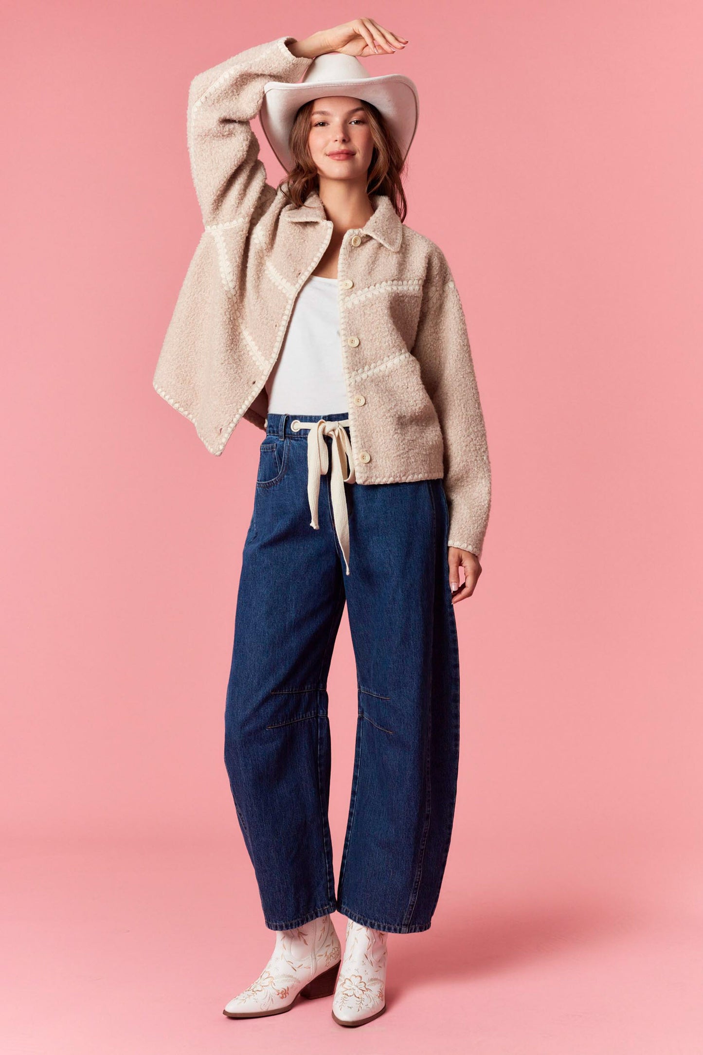 Teddy Sherpa Embroidered Button Up Jacket