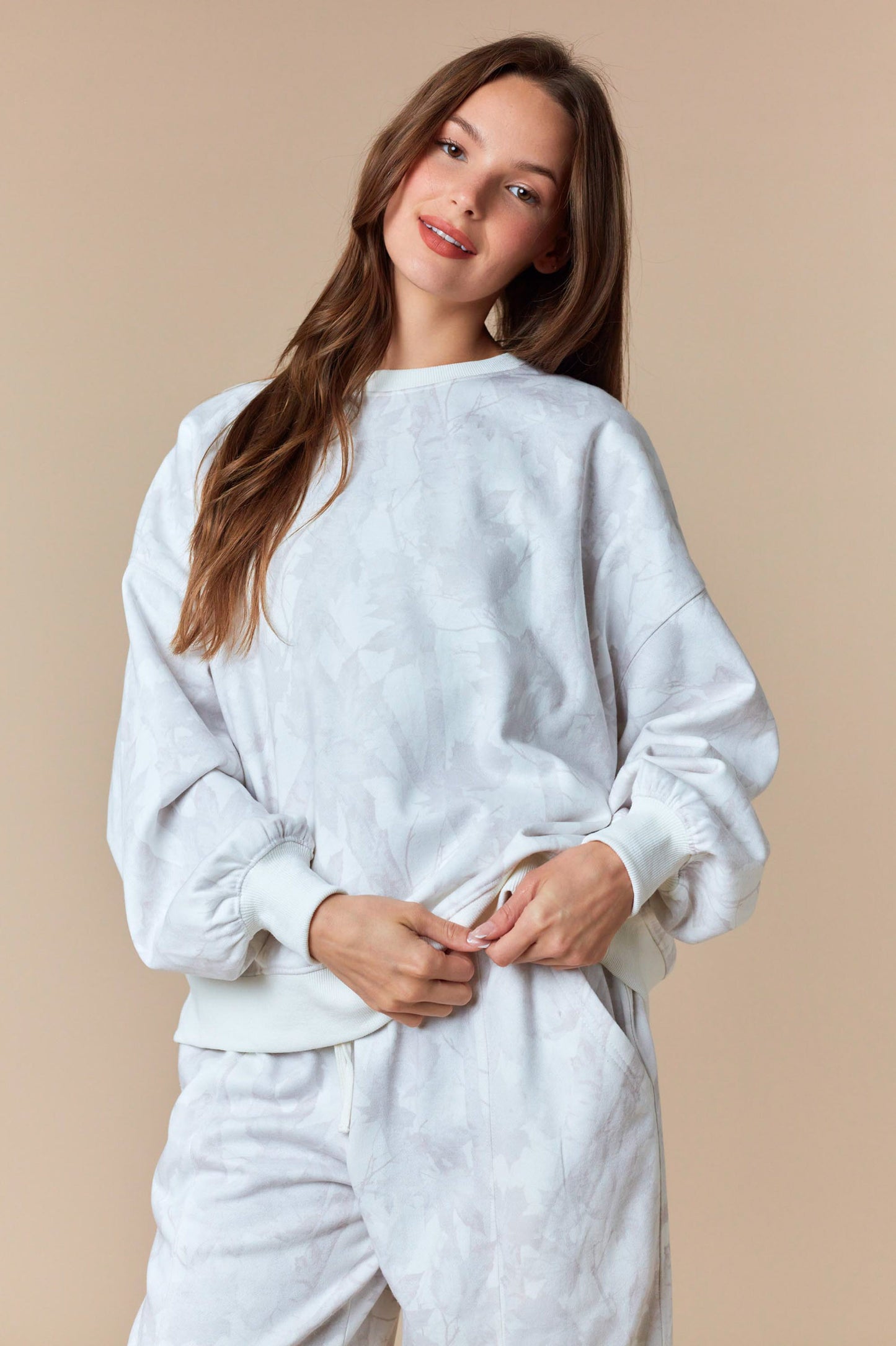Hidden in Bloom Camo Sweat Set- Pale Beige