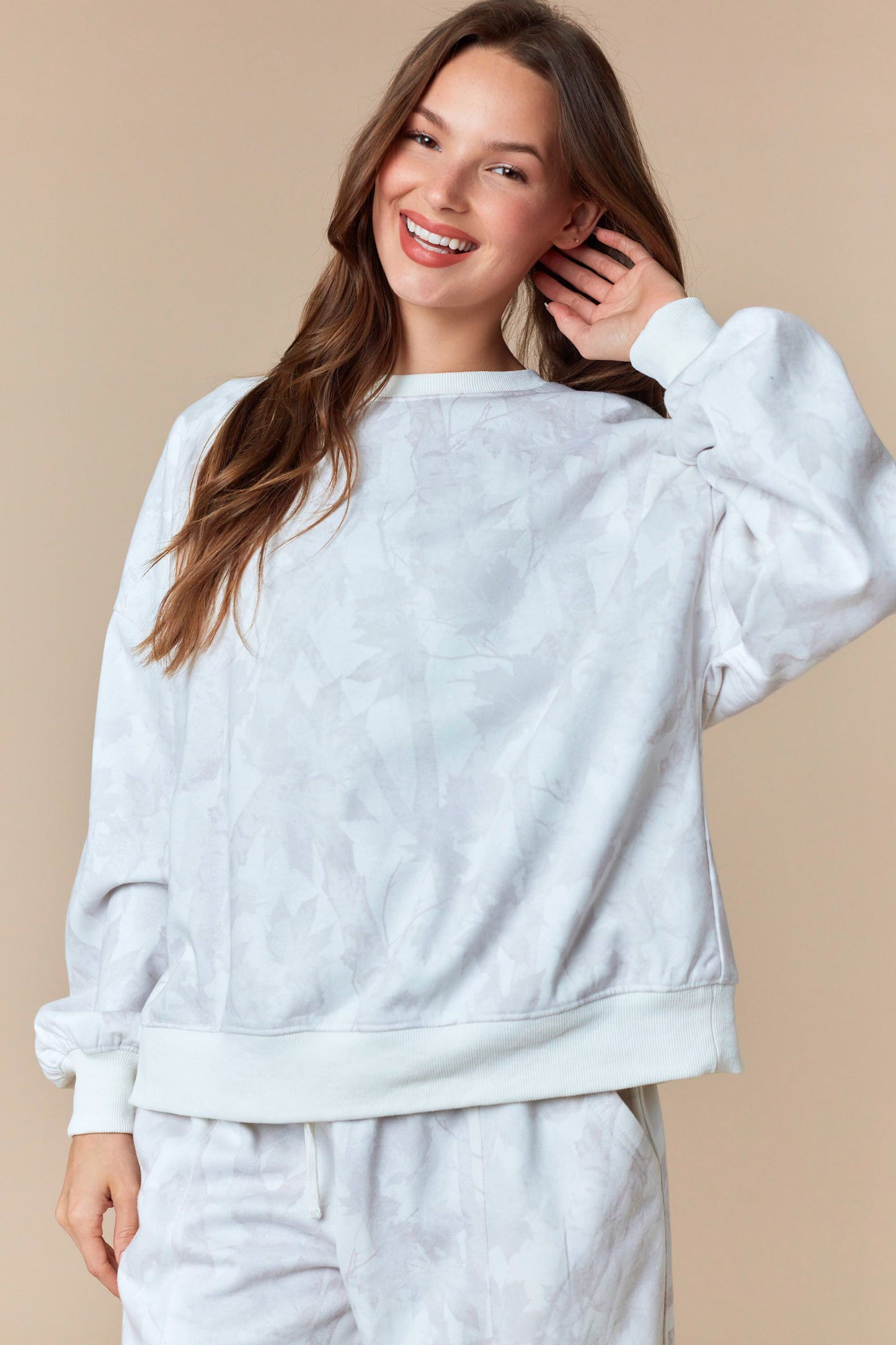 Hidden in Bloom Camo Sweat Set- Pale Beige