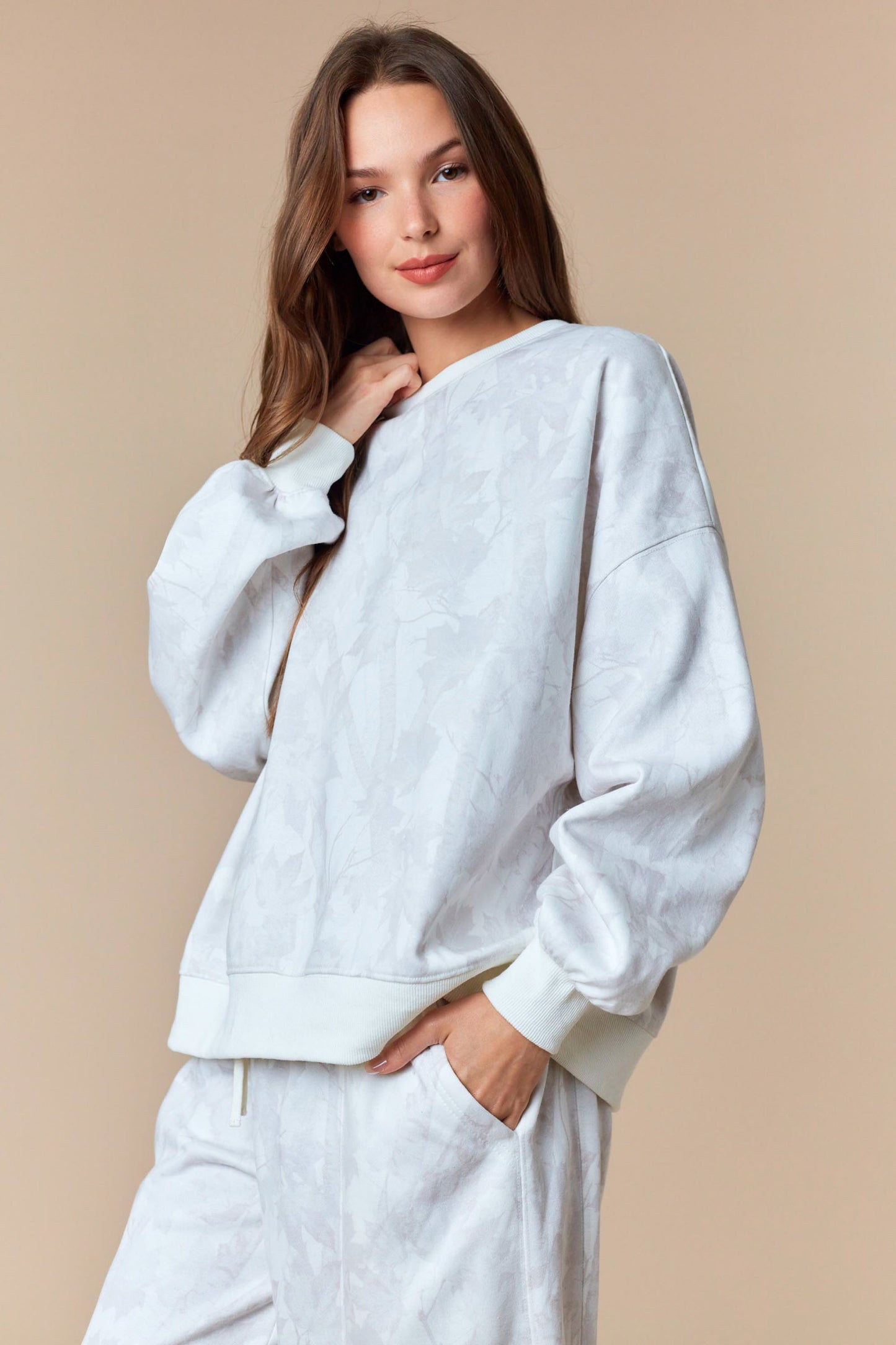 Hidden in Bloom Camo Sweat Set- Pale Beige