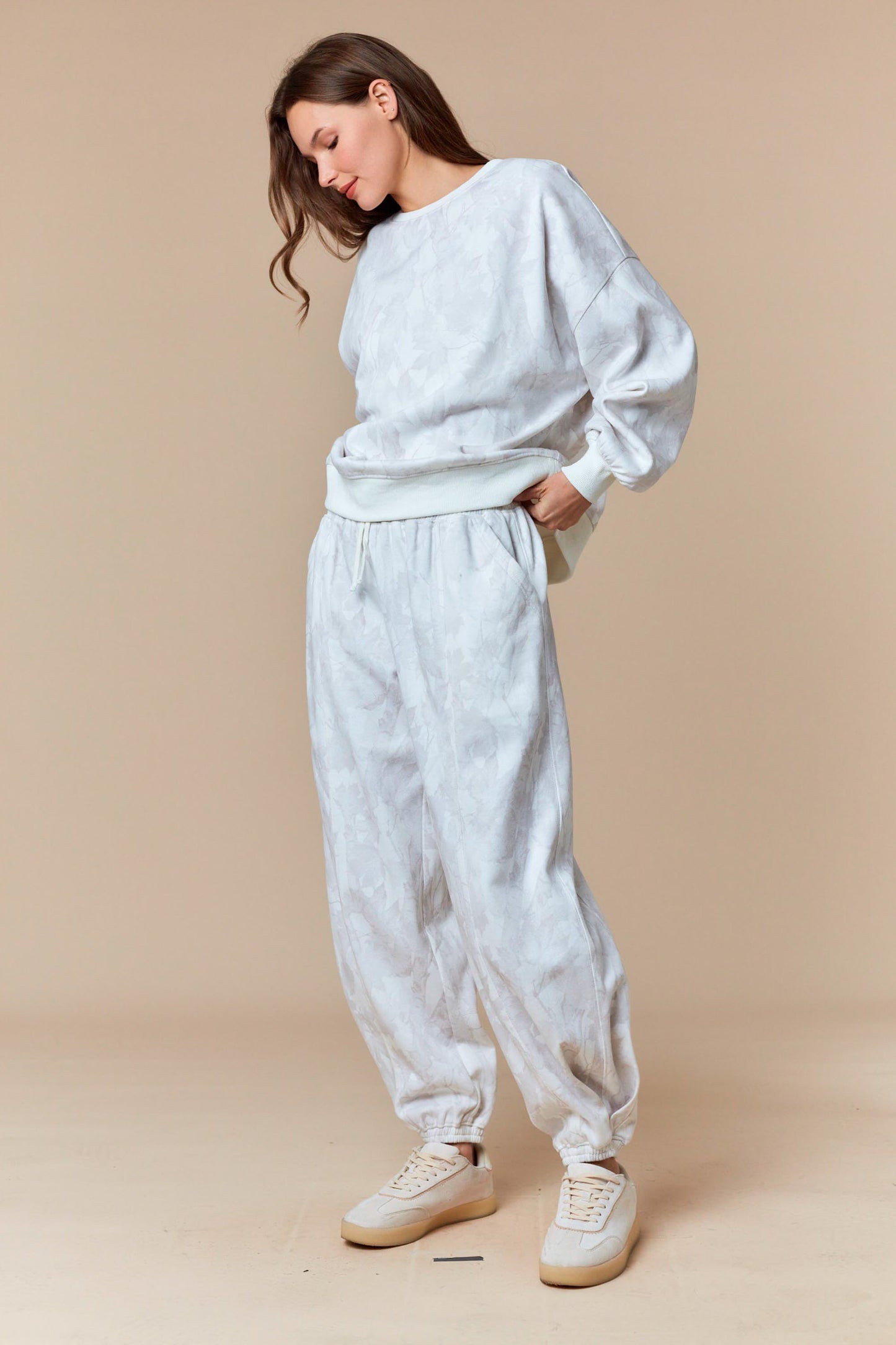 Hidden in Bloom Camo Sweat Set- Pale Beige