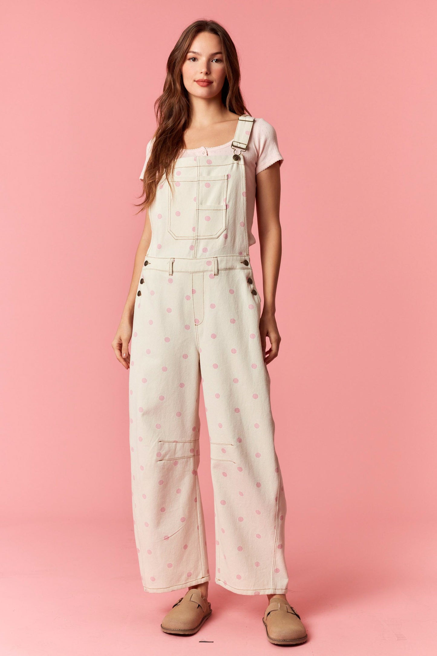 Polka Dot Barrel Overall Jumpsuit - Pink