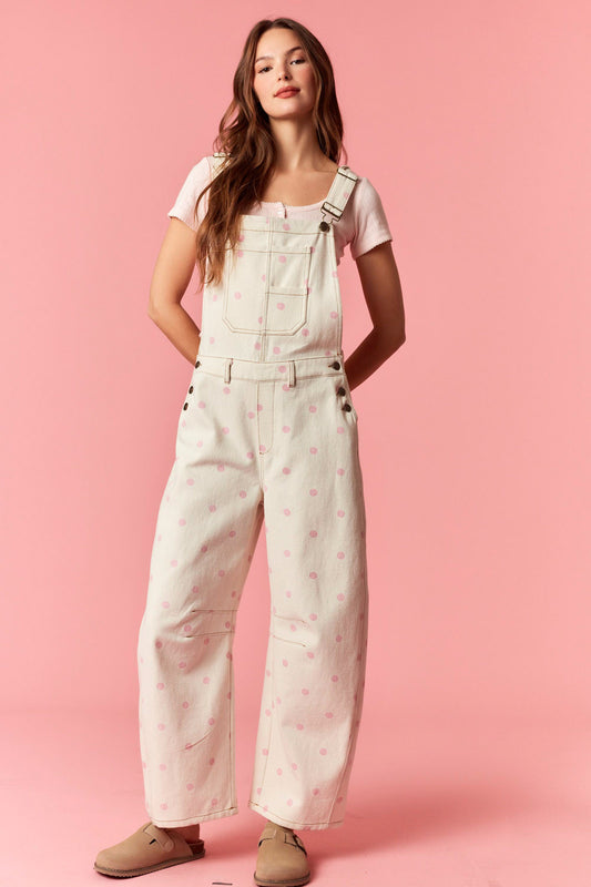 Polka Dot Barrel Overall Jumpsuit - Pink
