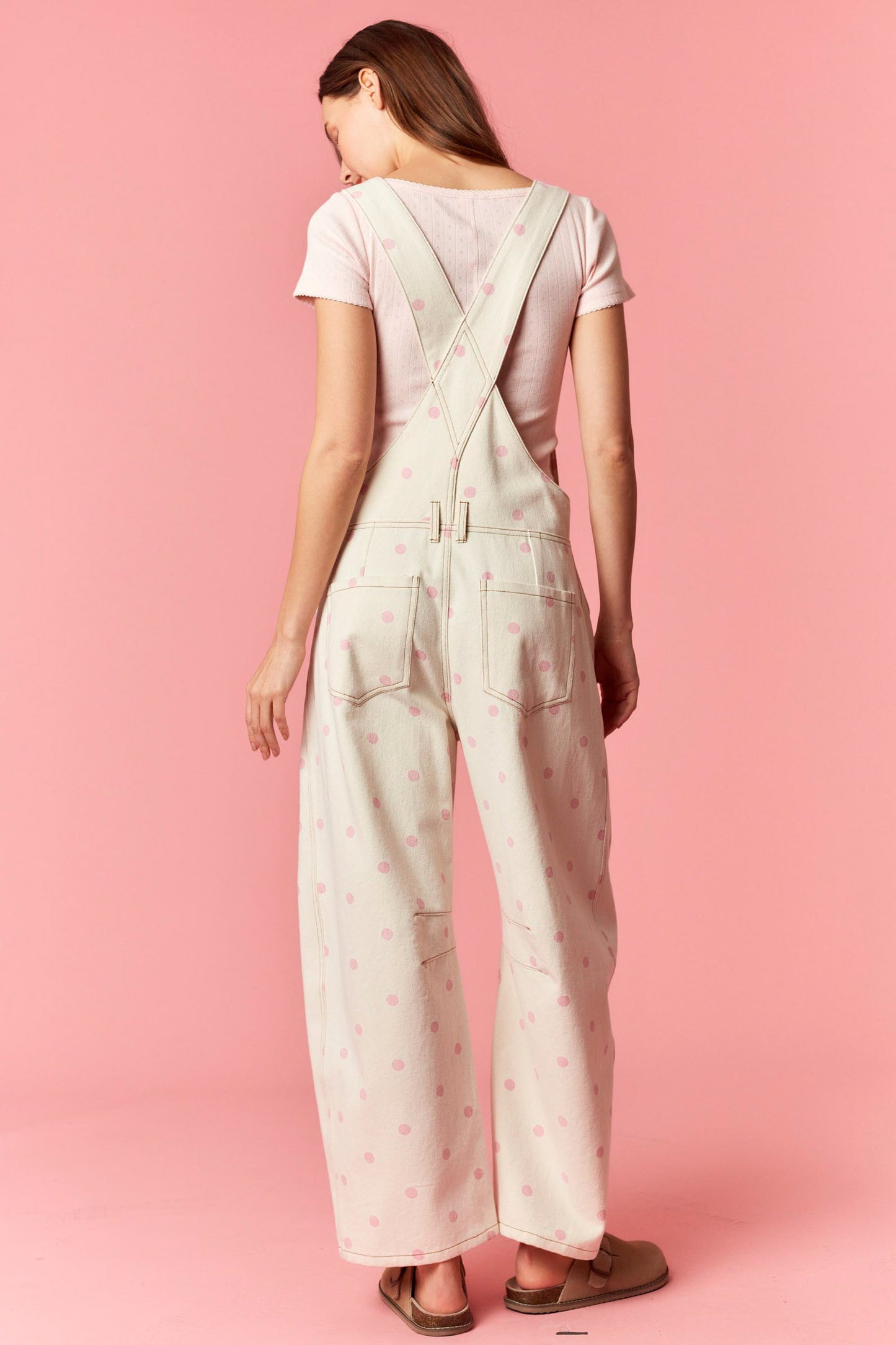 Polka Dot Barrel Overall Jumpsuit - Pink