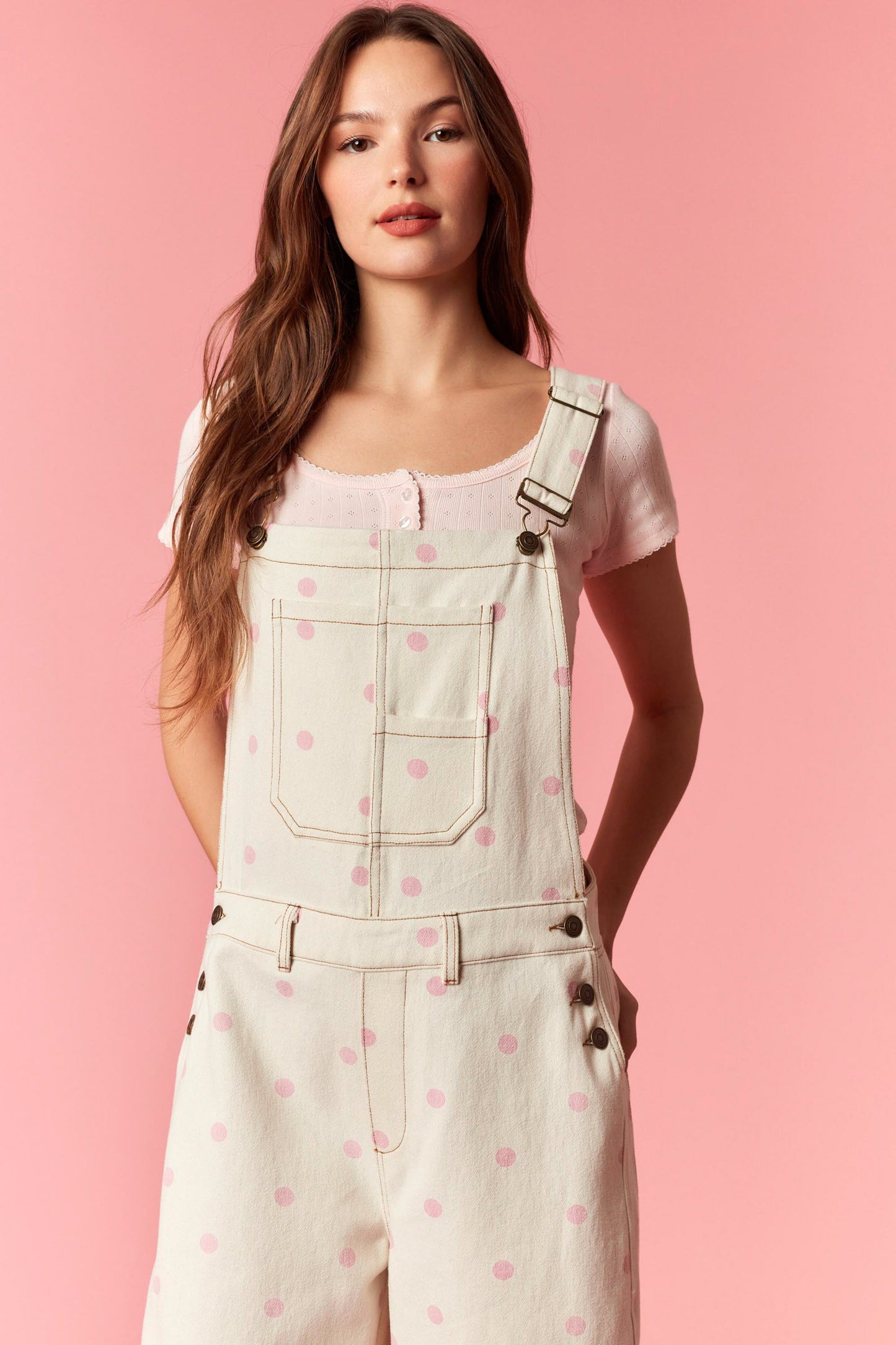 Polka Dot Barrel Overall Jumpsuit - Pink