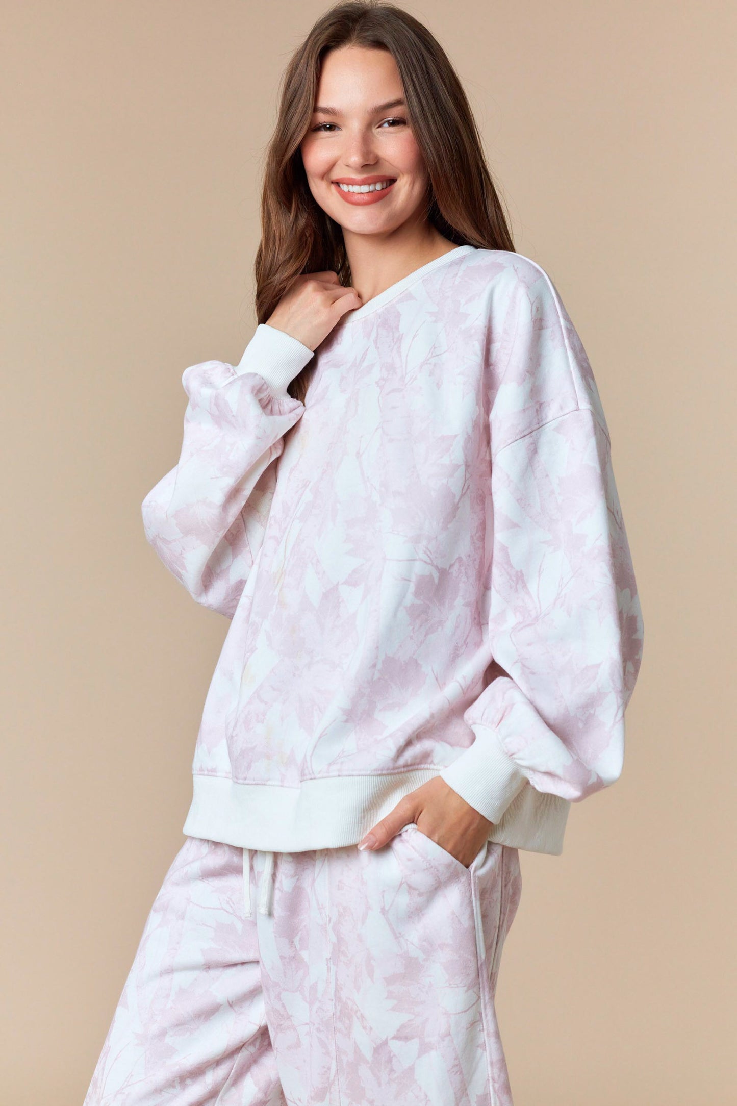 Hidden in Bloom Camo Sweat Set- Blush Pink