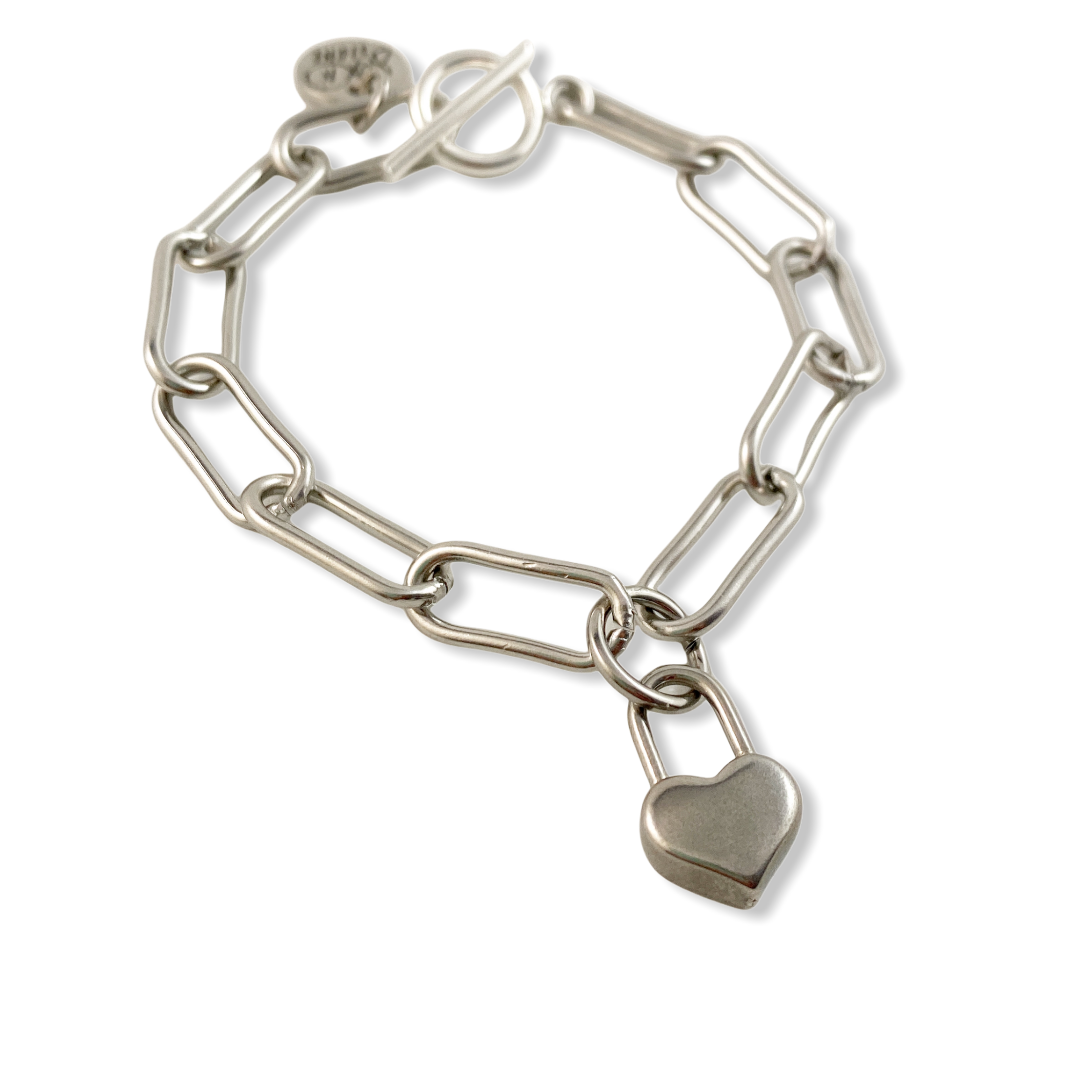 Silver Heart Lock Bracelet