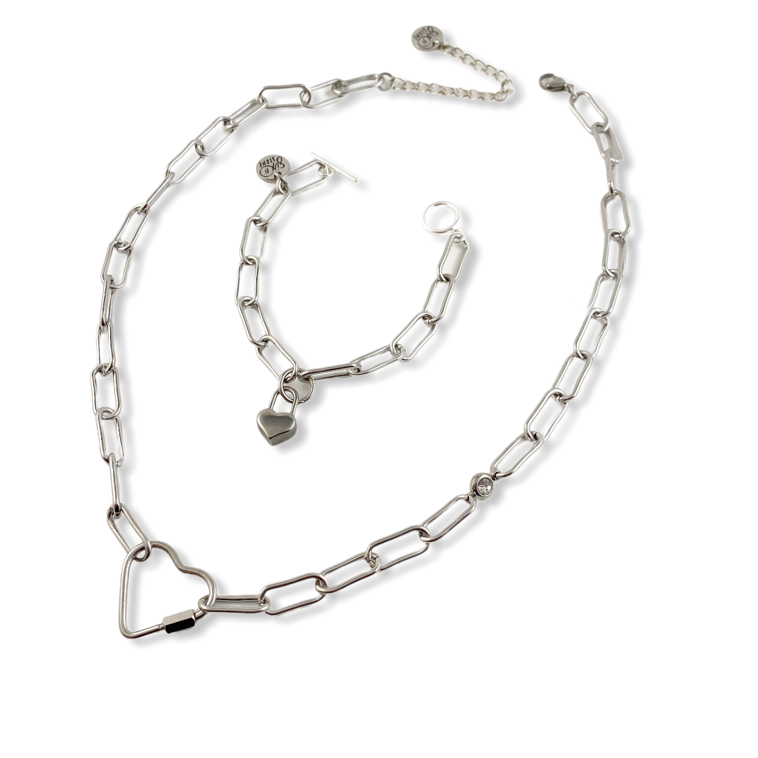 Silver Heart Lock Bracelet